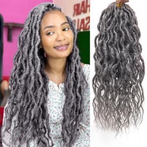 Faux Locs Crochet Hair 18 Inch Soft Locs 7Packs Boho Goddess Locs Crochet Hair with Curly Ends Pre-looped Crochet Locs for Black Women Dreadlock Synthetic Crochet Braids (Grey, 18Inch(Pack of 7))