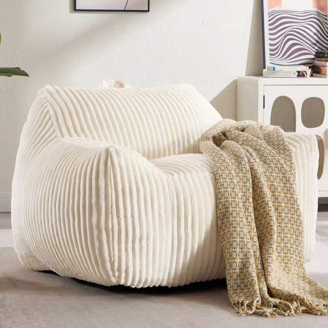 Large Comfy Plush Bean Bag Chair for Adults with Armrests and Back (Beige)