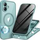 BERFY for iPhone 16 Case, Compatible with MagSafe, Built-in Privacy Screen Protector, Camera Protection, Shockproof Full Body Phone Case 6.1", Clear Green