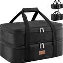 Lifewit Insulated Double Casserole Carrier Thermal Lunch Tote for Potluck Parties, Picnic, Beach, Fits 9 x 13 Inches Casserole Dish, Expandable by Mid Zipper, Black