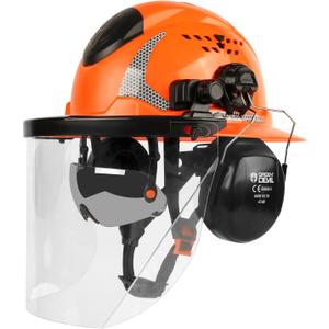 GREEN DEVIL Industrial Chainsaw Helmet with Face Shield Built in Visor and Ear Muffs 4 in 1 System ANSI Z89.1 Safety Hard Hat Adjustable Headgear Ideal for Forestry and Arborist Work Full Brim Style