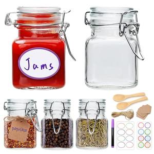 Brajttt Small Glass Jars with Lids,4 oz Spice Jars with Labels,Small Glass Containers with Airtight Hinged Lid for Home Kitchen, Arts & Crafts Projects, Spices, Decoration, Snack Foods (5 Pack)