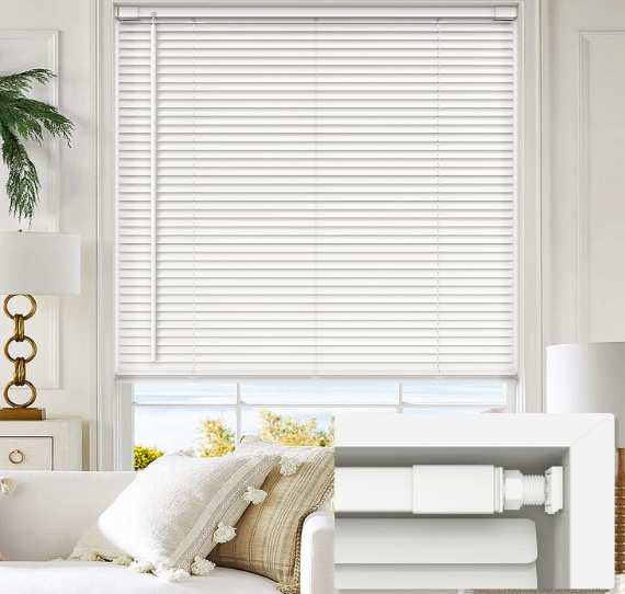 LazBlinds No Drill 1" Vinyl Mini Blinds, 26" W x 48" H, White | Cordless Tool Free Blinds for Windows, Light Filtering Horizontal Window Blinds & Shades