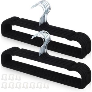 Velvet Pant Hangers Non Slip 20 Pack Black Velvet Hangers Plastic Rectangular Slim Velvets Hanger with 10 Hooks for Jean, Bra, Shorts