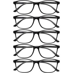 5-Pack Ultra-Light Slim Frames Reading Glasses for Women - Readers for Women, Spring Hinges and Blue Light Protection (Black)
