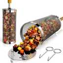 cookwise Rolling Grill Basket,Upgraded 304 Stainless Steel,Nesting Grilling Net,Removable Wooden Handle,BBQ Accessories Tools for Veg,Prawns & Meat,Camping Outdoor Cooking,Gifts for men Dad