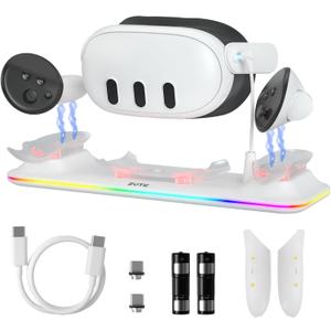 Charging Dock for Oculus/Meta Quest 3 - Magnetic Docking Station with LED Light - Charging Stationo Display with 2 * 1800Mah Rechargeable Batteries - VR Charging Stand Support Elite Strap
