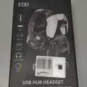 KDD Gaming Headphones Stand, Rotatable Headset Stand with Light Modes - Controller Holder with 2 USB Charging Ports and 3.5mm - Earphone Hanger Accessories for Desktop Gamer(Black)