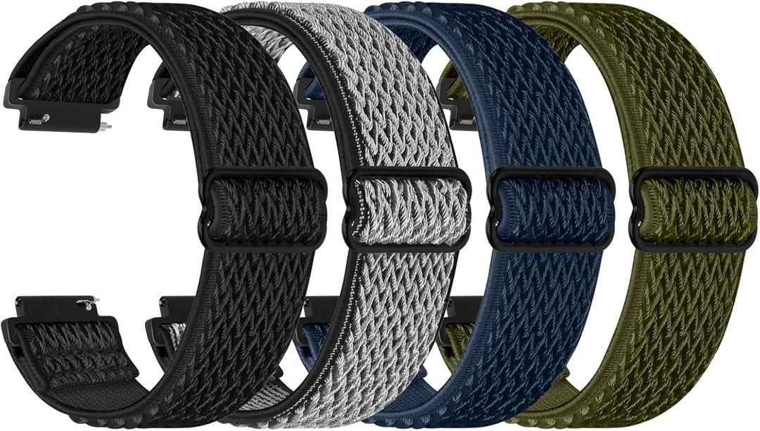 Elastic Quick Release 18mm Watch Bands Compatible with Garmin Venu 3S/Venu 2S/Vivoactive 4S/Vivomove 3S/Forerunner 255S/255S Music/Forerunner 265S, Adjustable Stretchy Nylon Loop Replacement Straps (Black+Gray+Blue+Green)