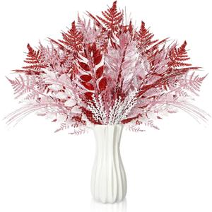 50 Pcs Valentines Picks Decoration 16.9 Inch Red Pink White Valentines Tree Picks and Sprays Glitter Artificial Branch Stems Table Decor for Tree Topper Vase Table Party Decor