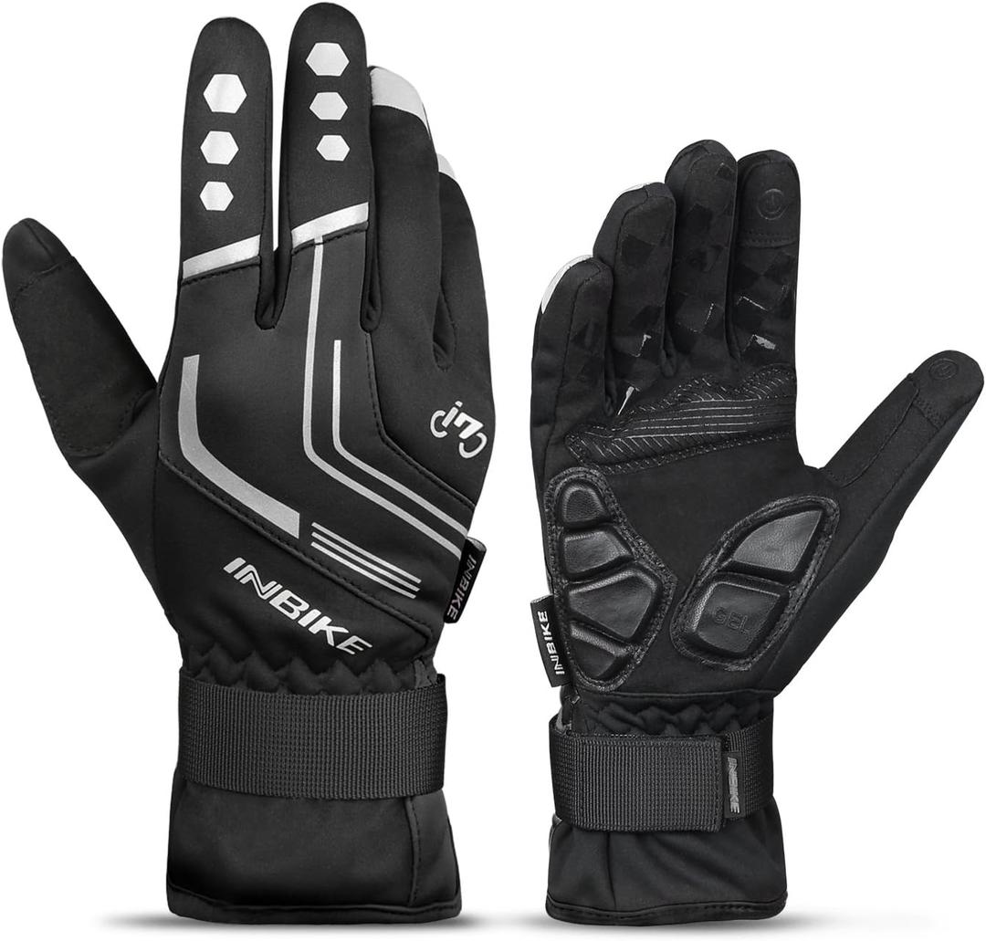INBIKE Cycling Gloves for Men Winter Windproof Reflective Thermal Gel Pads Touch Screen Bike Gloves for Cold Weather Riding