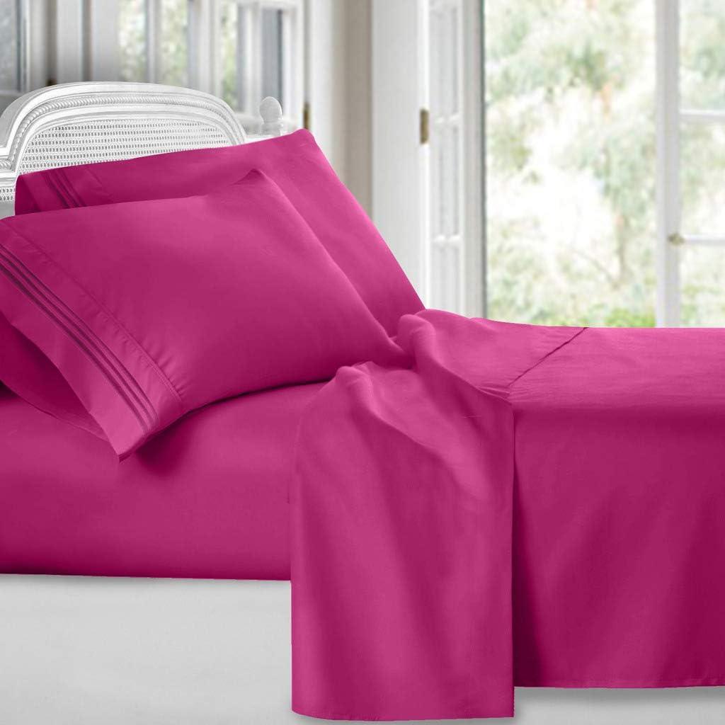 Clara Clark Queen 4PC Bed Sheets Set, Deep Pocket, Extra Soft Microfiber, Magenta