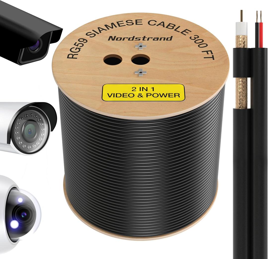 RG59 Siamese Cable 300ft - Coaxial CCTV Video & Power Cable - Combo Coax 20AWG Security Camera Wire - Direct Burial