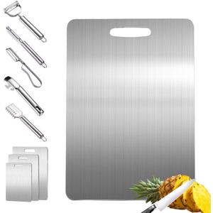 Titanium Cutting Board-304L Stainless Steel Cutting Boards for Kitchen, Double Sided Food Grade, Titanium Cutting Mat Chopping Boards for Meat Fruit & Vegetable Various Cooking Tasks