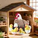 9 in 1 Chicken Stuffed Animal, Stuffed Chicken Toys for Kids Zippered Egg Laying Hen Plush with Baby Chicks, Eggs and Coop for Easter Christmas Birthday Gifts Farm Party Decors