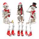 Soulchen 3 Pcs Christmas Skeleton Table Decorations Fiddleable Christmas Skull Figurines 7.5" Tall Tabletop Decorations for Party Indoor Outdoor Fireplace Home Kitchen Office