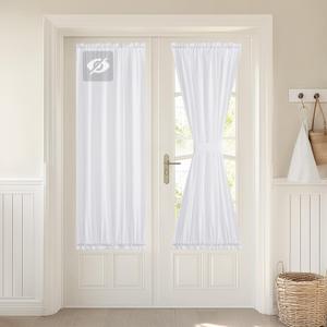 NICETOWN White Sheer Door Curtains 72 Inch Length for Front French Door, Semi Sheer Rod Pocket Sidelight Curtains Light Filtering Privacy Non See-Through with Tieback, 1 Panel, 30W x 72L