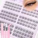 Natural Lash Clusters Kit Wispy Eyelash Clusters Short 8-10-12mm Lash Extensions Kit Invisible Band Lashes Clusters Kit C-Curl Individual Lashes Short Cluster Eyelash Extensions for Glasses