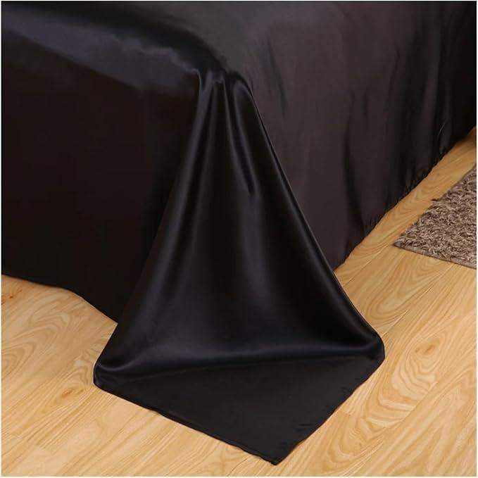 Black Satin Bedding Set Duvet Cover Sheet & Pillow Cases Deluxe Bedding Sheet Queen Size Double Bed Size,duvets (B 150 x 200 cm 3 pcs)