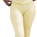 ZFLM Casual Workout Two Piece Outfits for Women Short Sleeve Crop High Waist Foldover Flare Pants Tracksuit Sets Streetwear (X-Small, Light Yellow)