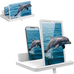 Screen Magnifier for Cell Phone with Adjustable Stand, Foldable Phone Screen Magnifier for Movies & Videos, Hands-Free Viewing, Compatible with All Smartphones (White, 12'')
