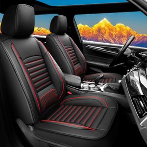 Seat Covers Fit for Honda Civic 2020-2024 2025 Waterproof Car Seat Covers Full Set 5 Seats Faux Leather Car Seat Cushion Protector Compatible Airbag(Black&Red)