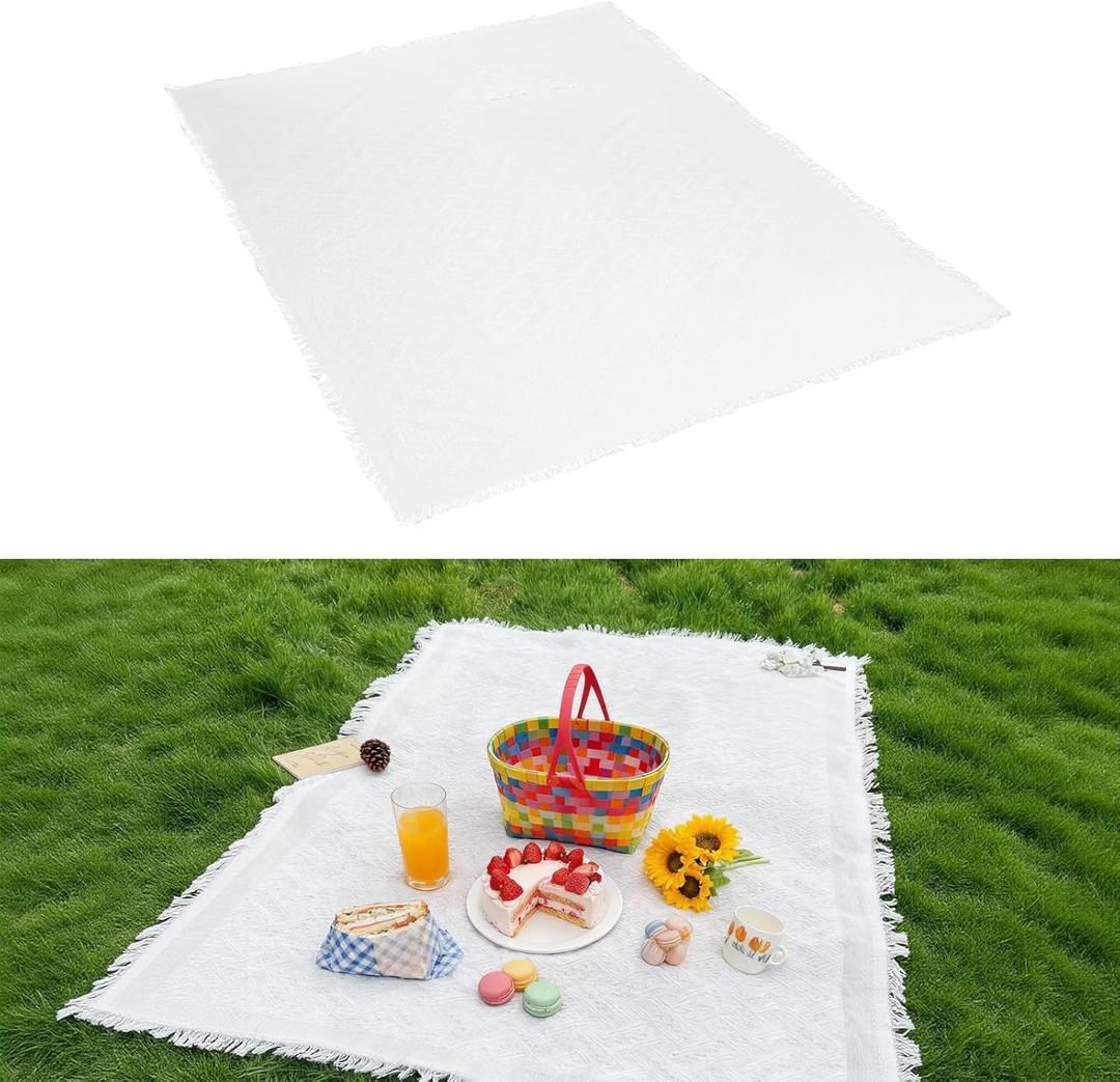 Upriver 91 x 71'' Extra Large White Outdoor Picnic Blanket, Picnic Blanket Bohemia Oversize Beach Blanket with Fringe for Camping, Lawn or Wedding