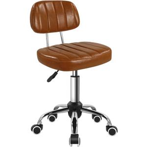 Square Swivel Stool with Wheel for Work SPA Shop Massage Height-Adjustable and Cost-Effective Rolling Stool Chair with Back (Brown)