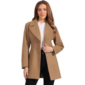 Allegra K Women's Elegant Notched Lapel Button Single Breasted Winter Coat Small Mid Brown