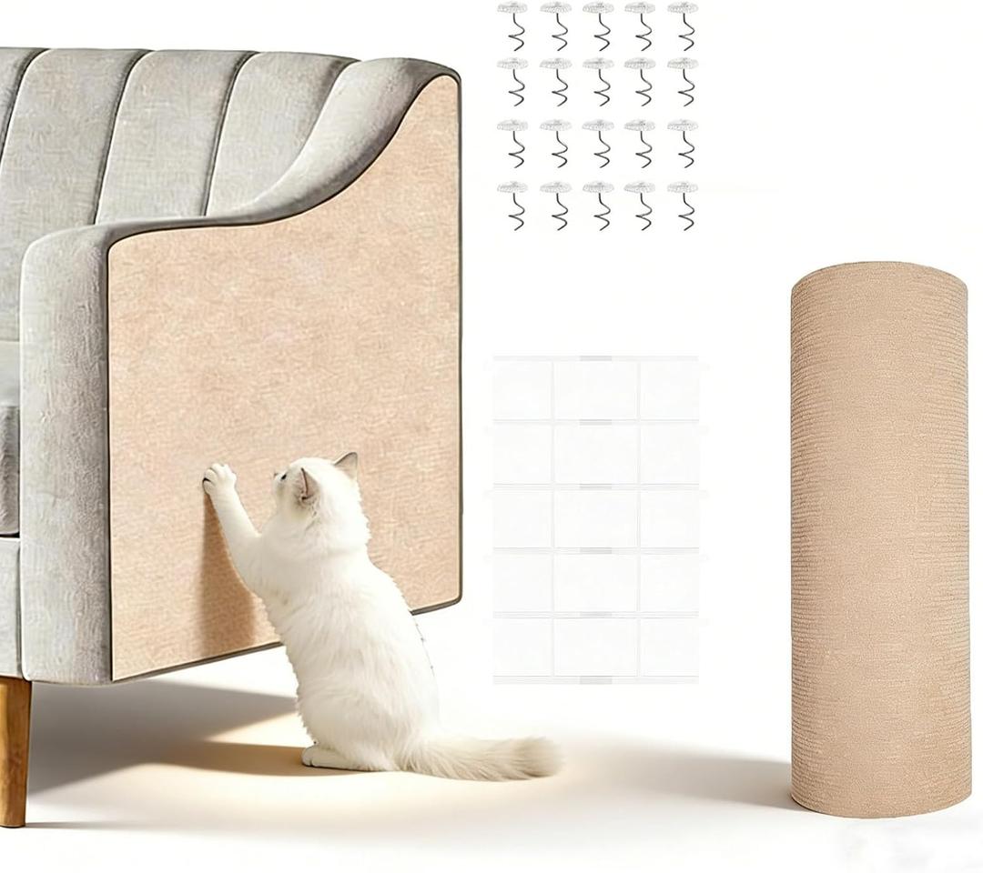 Cat Scratch Couch Furniture Protector-118 x15.8 cat Scratch Mat for Couch Furniture and Wall Protector,Trimmable Self-Adhesive DIY Climbing Cats Scratcher Couch ProtectorKhaki
