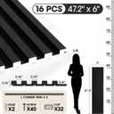 WPC Acoustic Slat Wall Panels 16-Pack 47.2'' x 6'', Accent 3D Wall Panel for Interior Wall Decor, Waterproof Fluted Textured Panel Wall Slats,Solid Black (Cover Approx.32 sq.ft)