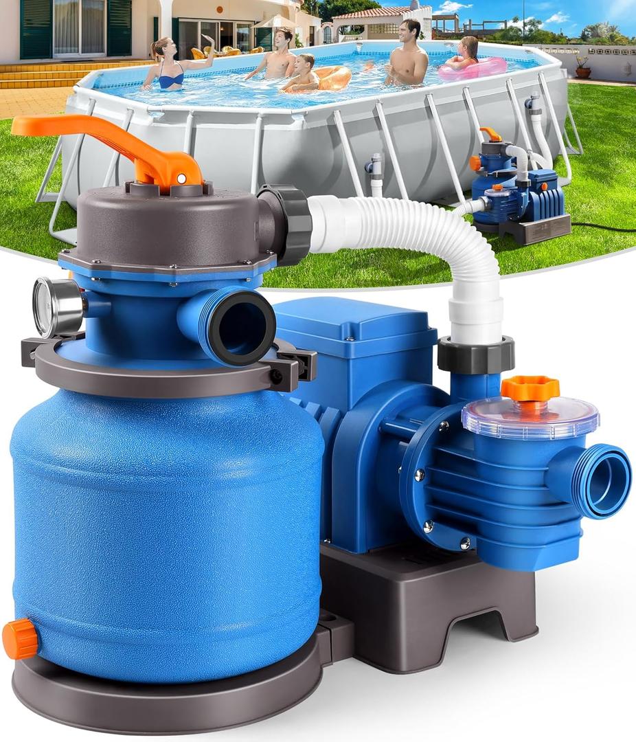 2500 GPH Sand Filter Pump for Above Ground Pools, Pool Pumps Above Ground with 24H Automatic Timer, 6-Way Valve, Efficient Circulation &Filtration Pool Sand Pump,Up to 12000 Gallons-Tangerine | 24H Automatic Timer, 6-Way Valve