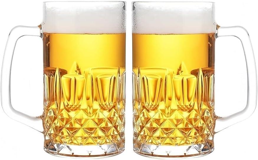 25oz Plastic Beer Mugs with Handles Set of 2, Clear Resuable Large Beer Stein Drinking Cups for Freezer, Ideal for Party Bar Home Hotel