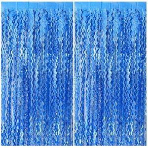 Blue Backdrop Wavy Tinsel Foil Fringe Curtains for Parties Sparkle Metallic Wavy Blue Birthday Decorations for Streamers Party Decorations Photo Booth Props Birthday Ocean Party Decor Supplies