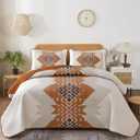 Dintszyayue Terracotta Quilt Set Twin Size,2 Piece Boho Aztec Texture Bedspread Coverlet Set Reversiber Lightweight Bedding Set Geometric Bohemian Bed Cover with 1 Pillowcases(Terracotta,68"x86") (Twin 68"x86")