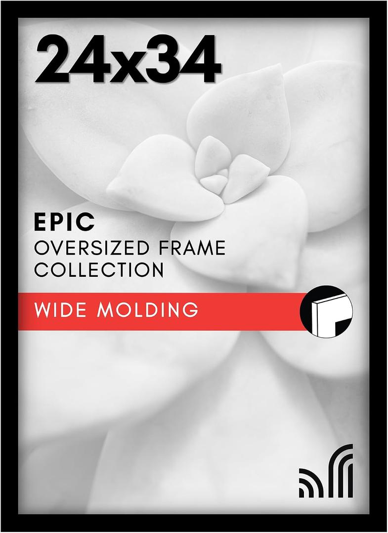 Americanflat 24x34 Poster Frame with Polished Plexiglass - Black Picture Frame - Wide Photo Frames Made of Engineered Wood for Vertical or Horizontal Wall Display - Epic Collection - Black