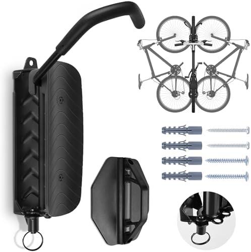 Tottist Wall Mounted Bike Rack for Indoor Storage - Heavy Duty 150° Swivel, No Drill Space Saving Design, Fits MTB/Road/E-Bikes & Hybrid, Anti-Slip Stopper (1-Pack, Black)