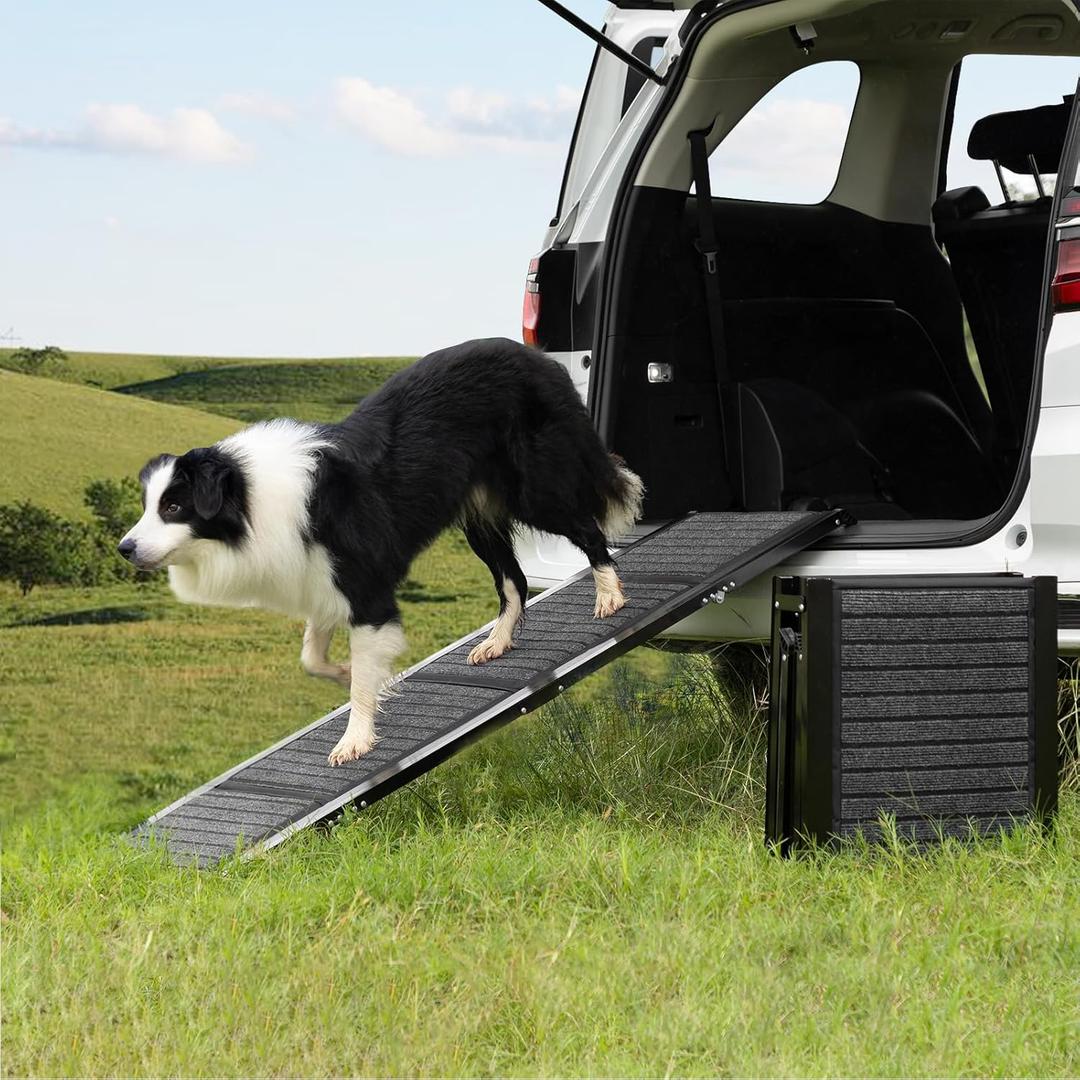 Dog Ramp for Car, Folding Portable Pet Stair Ramp with Non-Slip Rug Surface, Extra Wide Dog Steps for Medium & Large Dogs Up to 250LBS for Car, SUV & Truck (71" L x 17.3" W)