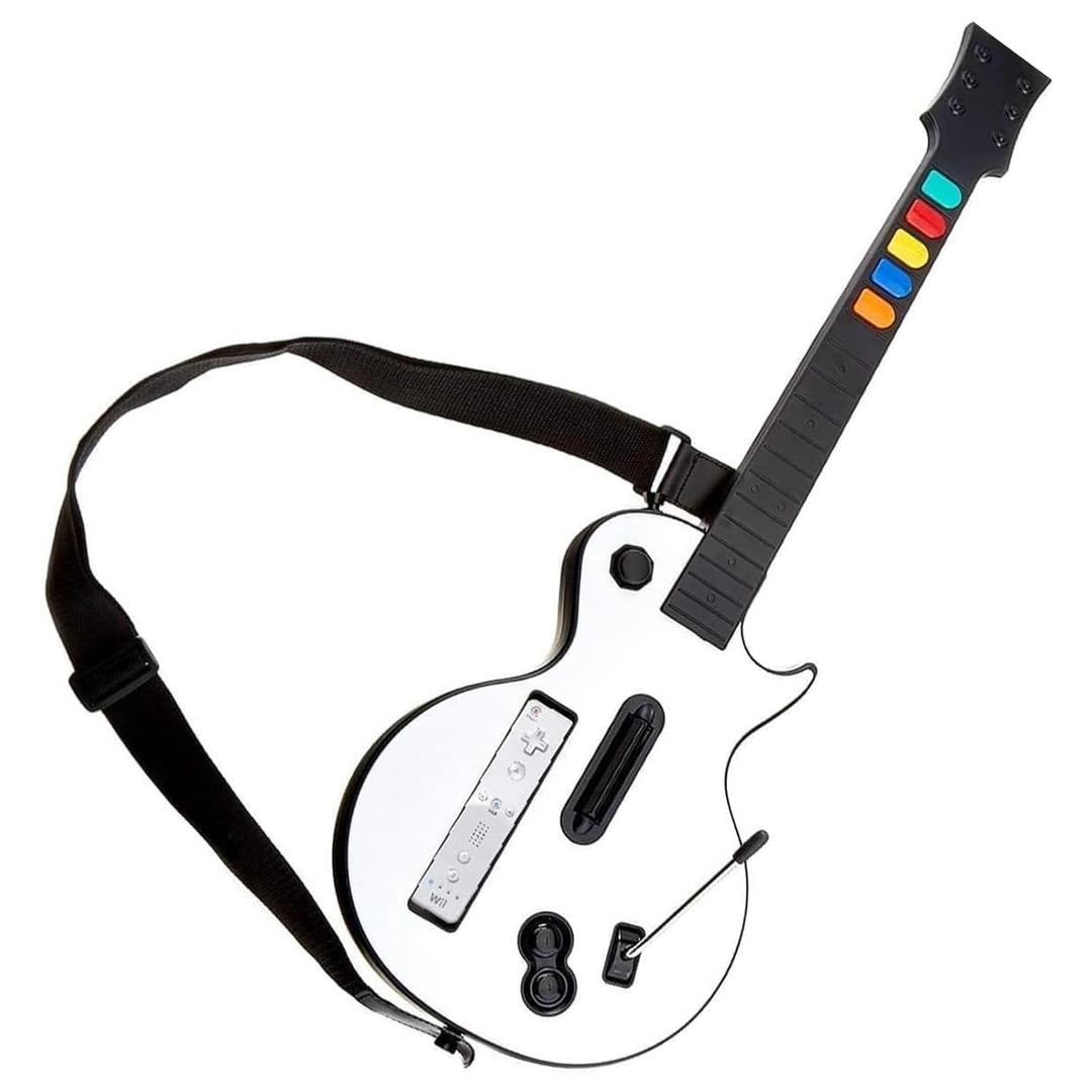 NBCP Wireless Guitar Controller for Nintendo Wii  Compatible with Guitar Hero and Rock Band 2 & 3 (Excludes Rock Band 1)  White (White color for the LES Paul shape)