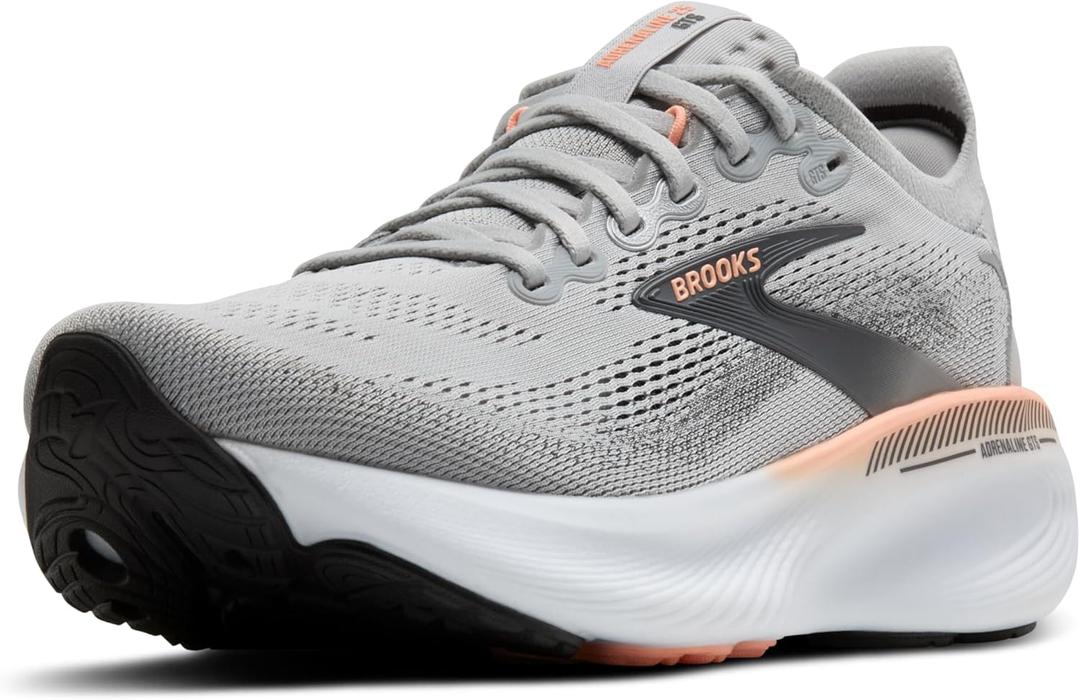 Brooks Women’s Adrenaline GTS 25 Supportive Running & Walking Shoe - Grey/ Blackened Pearl/ Coral - 10 Wide