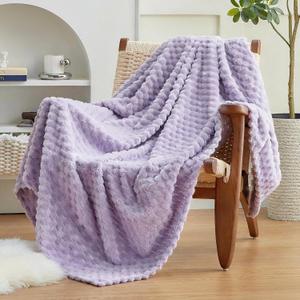 EXQ Home Fleece Throw Blanket for Couch or Bed - 3D Imitation Turtle Shell Jacquard Decorative Blankets - Cozy Soft Lightweight Fuzzy Flannel Blanket Suitable for All Seasons(50"60",Light Purple)