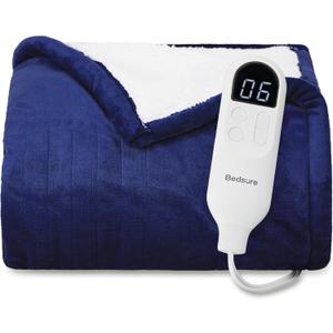 Bedsure Heated Blanket Throw Blanket with Preheat Function, Soft Flannel Electric Blanket Throw with 6 Time Settings(Up to 10H) & 6 Heating Settings, Gifts for Grandma (50"x60", Pageant Blue)