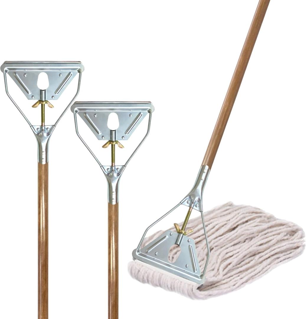 59" Mop Stick Quick Change Commercial Grade Mop Handle Pack of 2 Industrial Strength Wooden Handle Wet Mops for Floor Cleaning Heavy Duty (Mop Heads Not Included)