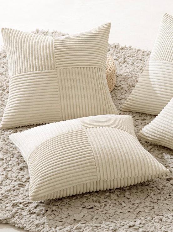 MIULEE Beige Throw Pillow Covers 18x18 Inch Set of 2 Boho Patchwork Cushion Cases Modern Farmhouse Pillow Cases with Invisible Zipper Corduroy Striped Home Decor for Couch Sofa Bedroom