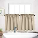 Waffle-Weave Textured Tier Curtains for Kitchen Water-Proof Window Curtains for Bathroom - 30" x 30", Plaza Taupe, Set of 2