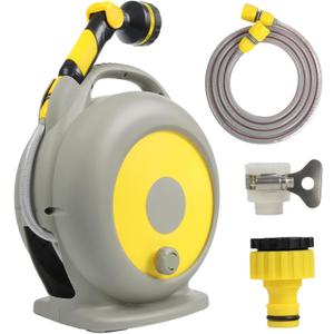 Garden Hose,Retractable Garden Hose Reel,66FT 10 Mode Nozzle,Lightweight,Flexible Tangle-Free Water Hose for Gardening,Car Washing,Pet Bathing,Durable,Leak-Proof&Easy Storage (1grey and Yellow)