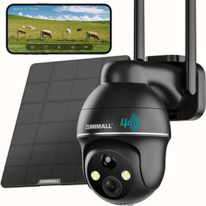 ZUMIMALL 4G LTE Cellular Solar Security Camera Wireless Outdoor, 2K No WiFi Security Camera Solar Powered with Color Night Vision, 2-Way Talk, Motion Alert, Cloud, SIM IncludedUS Version