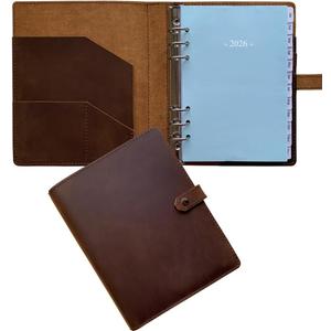 2026 Leather Planner - A5 Genuine Leather 6-Ring Binder Planner with Weekly & Monthly Pages for Men and Women, Inner Pockets and Pen Holder, Refillable