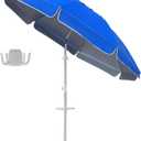Colorsoul Portable Beach Umbrella with Sand Anchor, Large Beach Umbrellas for Sand Heavy Duty Wind Portable, Push Button Tilt and Air Vent UPF 50+ Protection (8ft, Dark Blue)