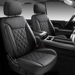 Custom Napa Leather Seat Covers for Chevy Silverado & GMC Sierra Crew Cab, 46-Split Flat Rear Bench Design, Compatible with 2019-2026 1500 and 2020-2026 2500HD 3500HD(Full Set, Black)